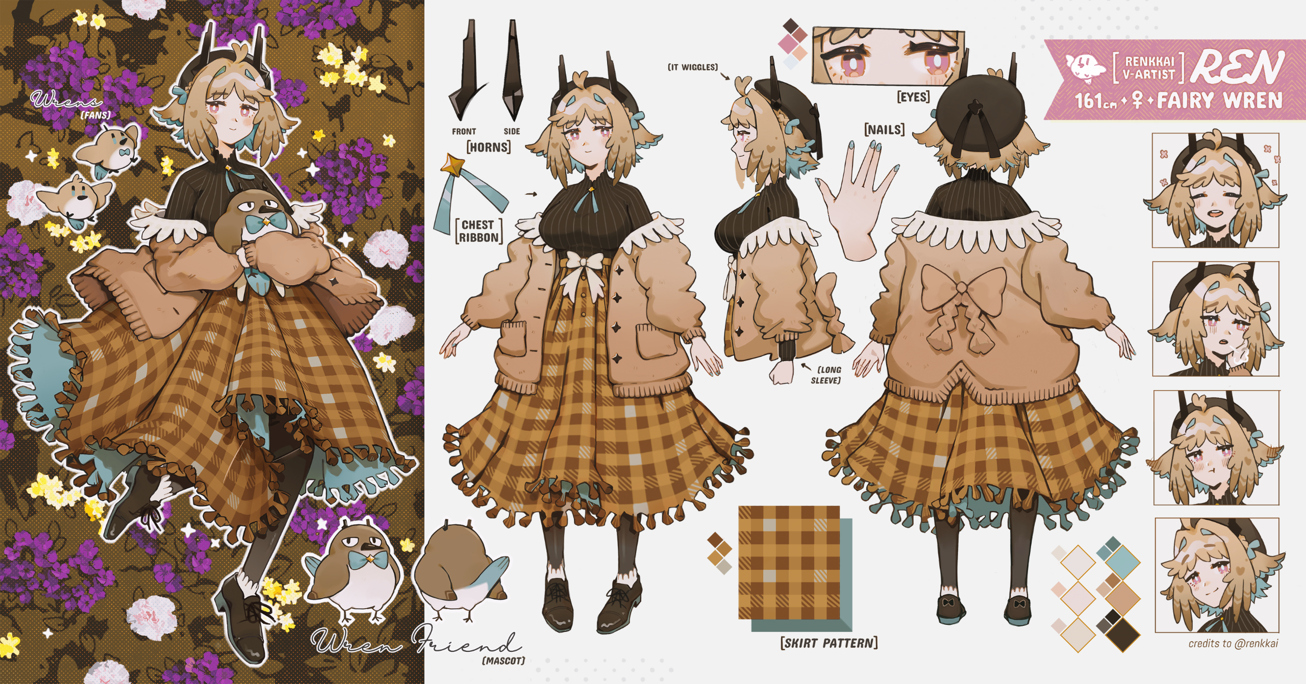 Sample contains: 3 full bodies, 1 half body, 7 extras, 4 expressions (color), 1 floral background. Half bodies depends on design.